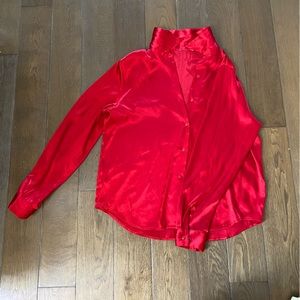 Red silky button down